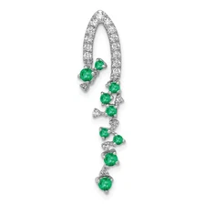 14k White Gold Fancy Diamond and Emerald Chain Slide Pendant