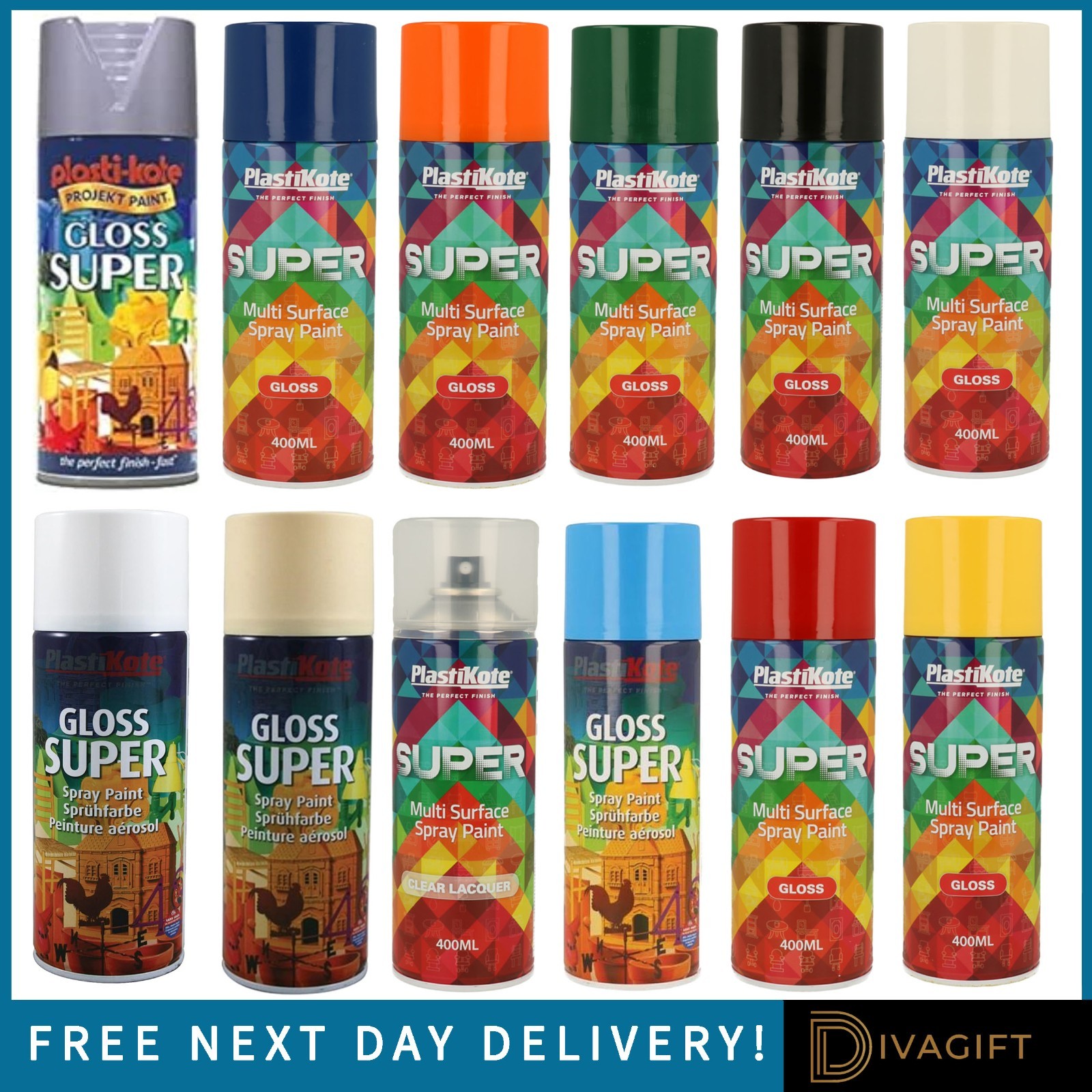PLASTIKOTE SUPER GLOSS SPRAY PAINT 400ML ALL COLOURS FOR PLASTIC METAL WOOD NEW