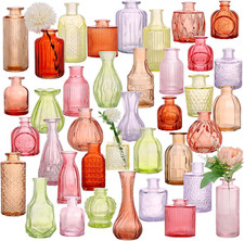 38 Pack Colorful Glass Bud Vase Set, Small Colored Vintage Vases for Centerpiece
