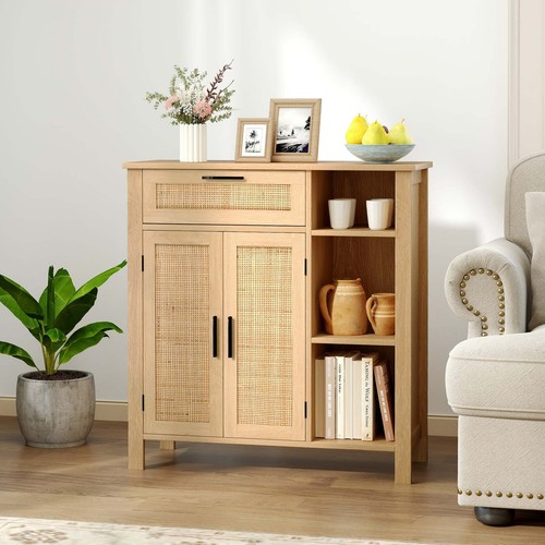 Buffet Sideboard Storage Cabinet with Rattan Woven Door Accent Cabinet - Picture 7 of 8