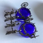 Vintage 800 Sterling Horse Drawn Carriage Double Salt Cellar Cobalt Blue Glass — photo 4