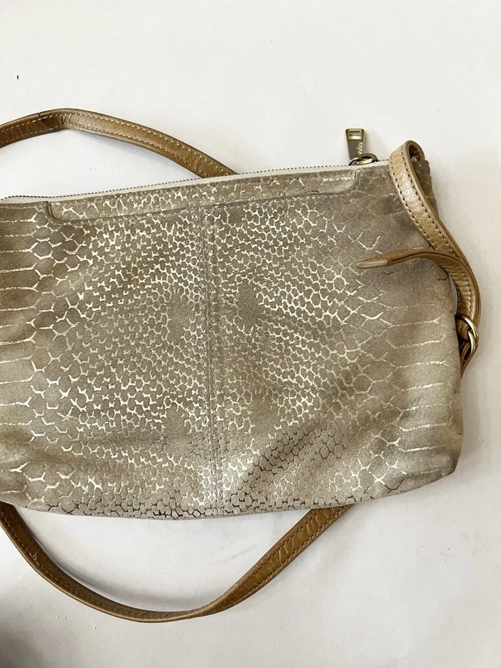 Hobo Small Metallic Snakeskin Leather Mara Zip Crossbody Handbag Travel - Image 2 of 4