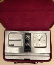 AMICO Portable Transistor Radio and Clock Set in Leather Carry Case
