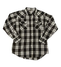 Ely Cattleman VTG 90s Pearl Snap Button Down Western Brown Plaid Long Sleeve L