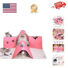Interactive Cat Tunnel Mat for Indoor Cats, 4-Way Felt Cat Cave with Hanging ...