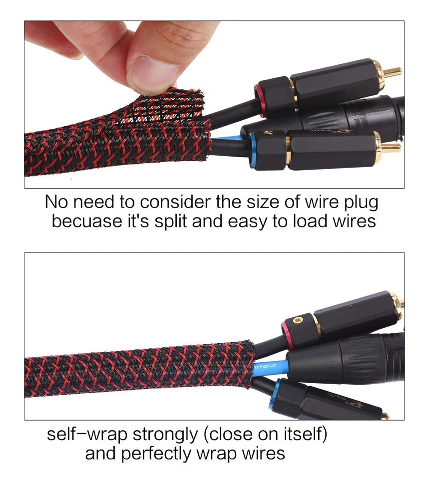 Protector de cable dividido Alex Tech de 10 pies 1 pulgada negro rojo seguro para mascotas Foto 2 de 4