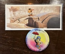 Disney Pinocchio Tokyo Resort Can Badge Jimmy Cricket Postcard