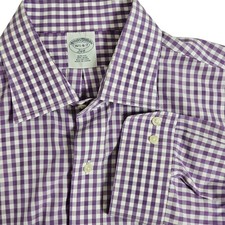 Brooks Brothers Shirt Mens 16.5 Purple Gingham 346 Slim Fit Non-Iron Cotton