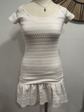 HOT FREE PEOPLE WOMEN'S IVORY ZIG ZAG RUFFLE DROP WAIST LINED DRESS Sz XS