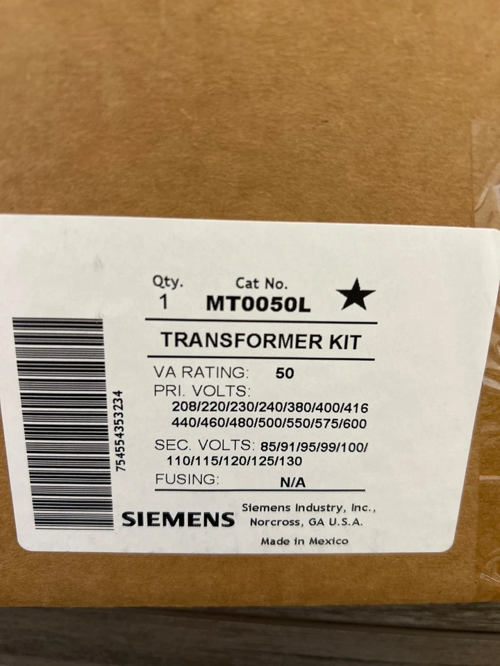 KIT TRANSFORMADOR SIEMANS MT0050L/50 VA/ 208-600V ENTRADA A 85-130V SALIDA/NUEVO EN CAJA* Foto 2 de 2