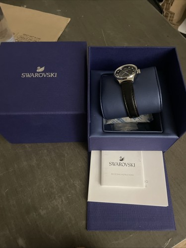 SWAROVSKI WOMEN'S DREAMY BLACK LEATHER CRYSTAL DIAL WATCH - Picture 5 of 9