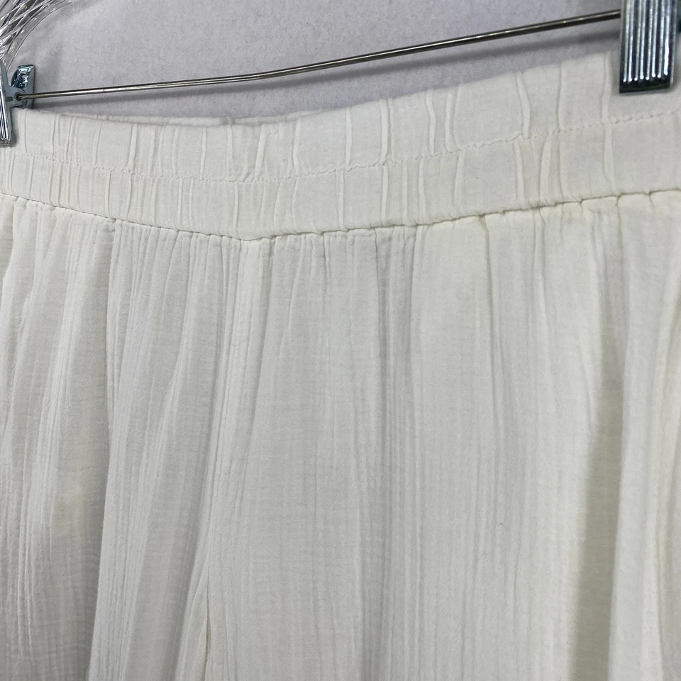 Pantalones EILEEN FISHER L Algodón Orgánico Gasa Arrugada Recortados Pull On Off Blanco Foto 2 de 4
