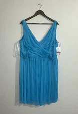 David's Bridal Women Cocktail Short Blue Cowl Back Mesh Zipper Dress Size 22