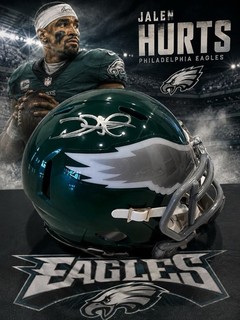 Jalen Hurts Philadelphia Eagles Signed Football mini Helmet Autographed JSA