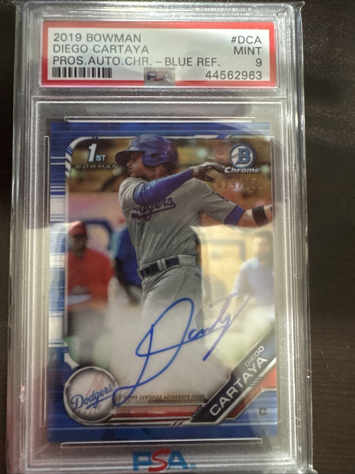 2019 Bowman Chrome Auto Diego Cartaya Blue Refractor /150 PSA 9 #CPA-DCA Twins
