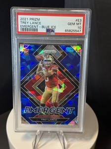 2021 Prizm #E3 Trey Lance Emergent Blue Ice RC Rookie /99 PSA 10