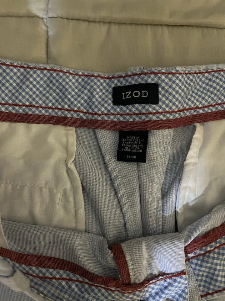 Pantalones chinos caqui IZOD pierna recta frente plano azul claro para hombre talla 36x30 Foto 2 de 4