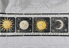 Celestial Sun Moon Face Gold Star Frame Black Charcoal Crackle Wallpaper Border