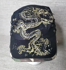 Dream Control USA SM/MED Black Studded Dragon Rhinestone Hat Cap Camo RARE Y2K