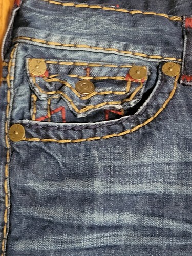 True Religion Ricky Relaxed Straight Legged Jeans Mens 34 Embroidered Seem - Picture 4 of 15