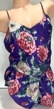 VTG Purple Flowered Silky Lingerie Top  Bottoms Size Large