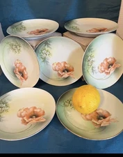 RS Germany Bread Plates - Green W A Poppy , Gold Trim -  Vintage Hand Painted -7