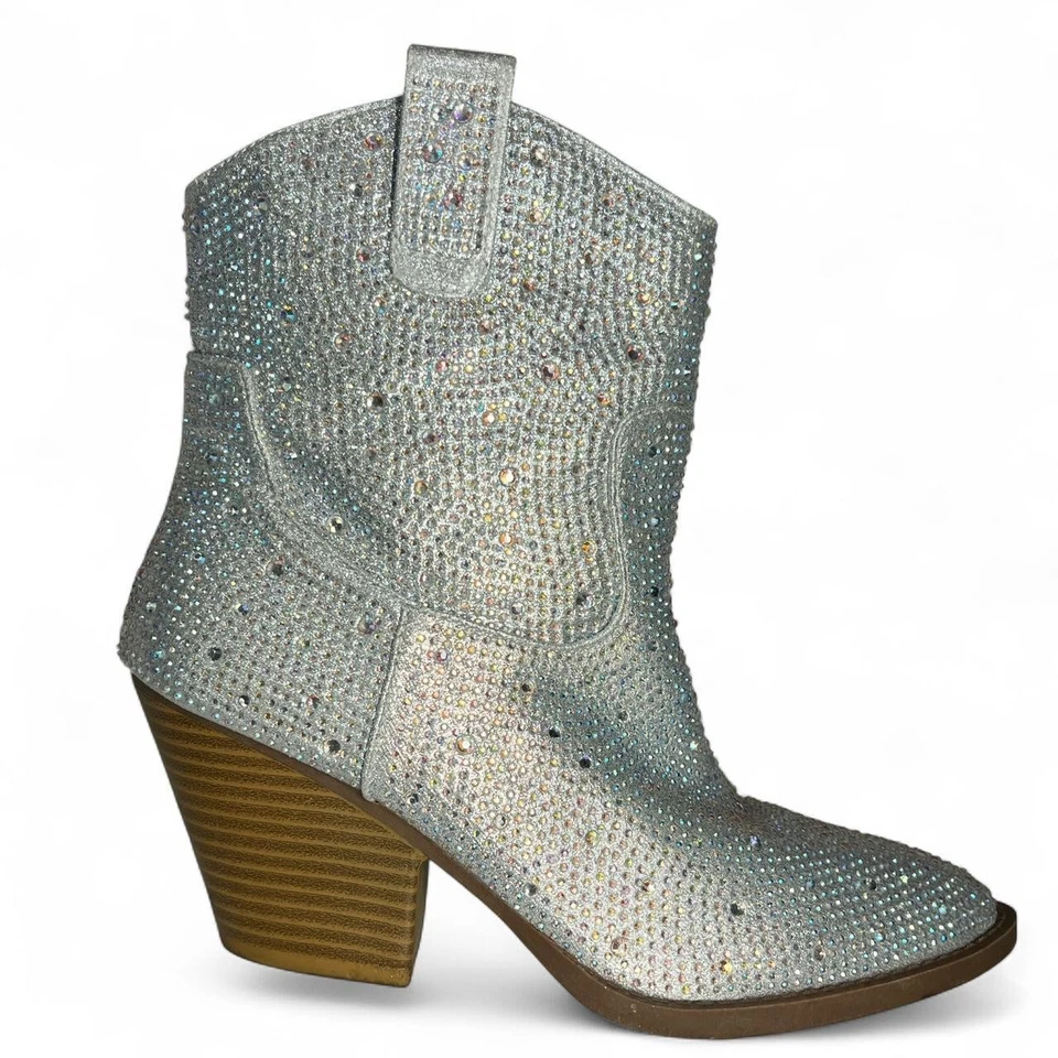 Ковбойские сапоги Forever с серебряными стразами | женские размер 8 вестерн гламур - Изображение 2 из 4
