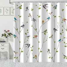 Colorful Bird Shower Curtain Birds Tree Green Leaves Waterproof 72x72 Inch