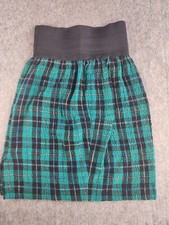 Vintage 1980s Green Plaid Skirt Made In USA Stretch