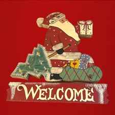 vintage christmas Wood Welcome Sign Santa Hand Painted Decoration Holiday Door