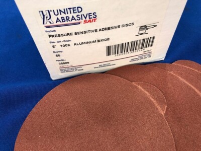 (50)United Abrasives 5'' PSA Sanding Disc 100 Grit Adhesive Backed Sait 35086