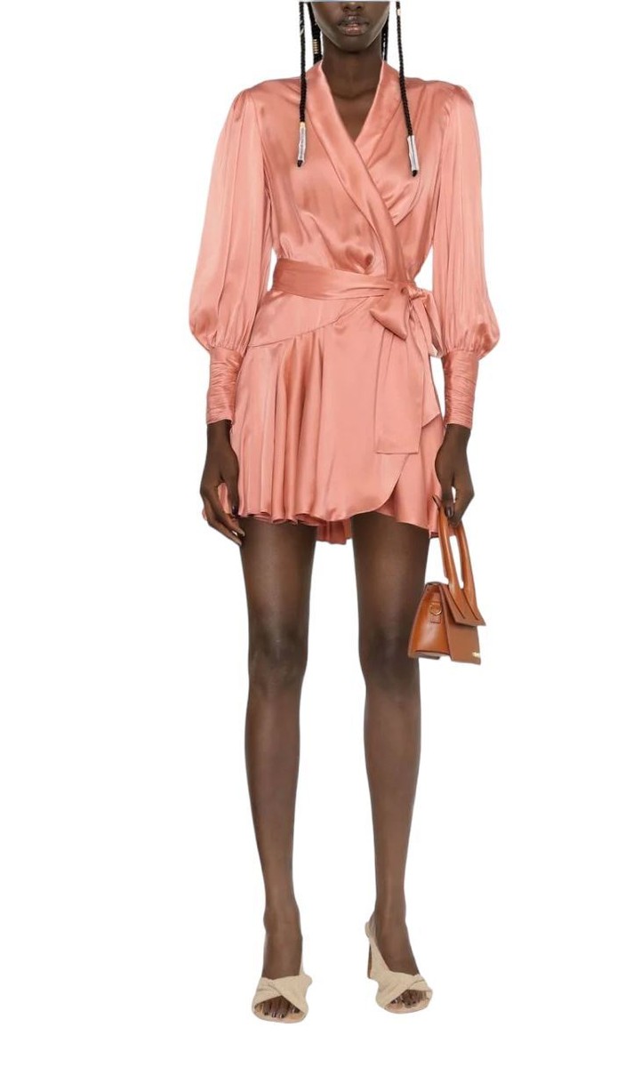 ワンピース Zimmermann SS25 Pastel pink silk mini dress (8067DR25R PTL) Zimmermann Silk Wrap Mini Dress | Dusty Pink, Sueded Silk