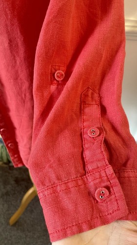 🌻 Seasalt 100% Linen Rockcliff Shirt Raspberry Red Relaxed Holiday Art Sz 8 - Picture 5 of 9