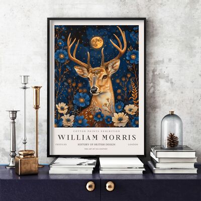 William Morris Print, Morris Exhibition Poster, Blue Collection Deer (21e)