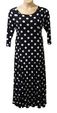 Image of Nina Leonard Womens Midaxi Dress size L Round Neck Panel Polka Dot Black White