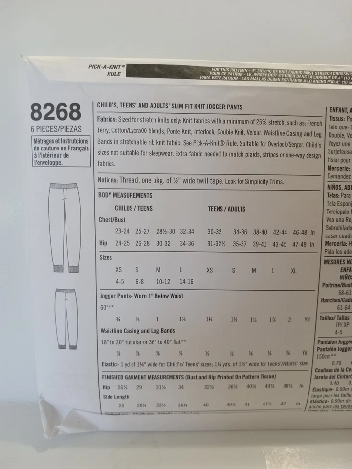 8268 Simplicity Sewing Pattern. Simple Secrets Fabric Know How. Adult/teen Pants - Image 3 of 3