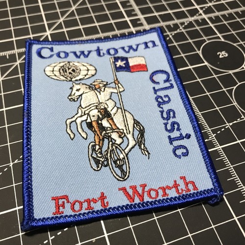 Bicycle Race Patch Cowtown Classic Fort Worth Texas Flag Cowgirl Cyclist Blue