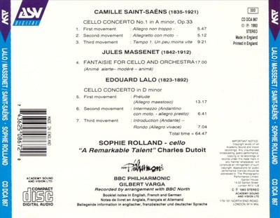 SOPHIE ROLLAND MASSENET: FANTAISIE; SAINT-SAËNS, LALO: CELLO CONCERTOS NEW CD
