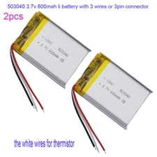 2pcs 3.7V 600mAh 2.22Wh Li Battery Lipo JST 3pin Connector NTC Thermistor 503040