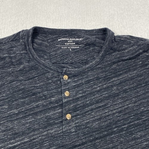 Banana Republic Shirt Henley Mens Large Black Striped Long Sleeve - Picture 2 of 9