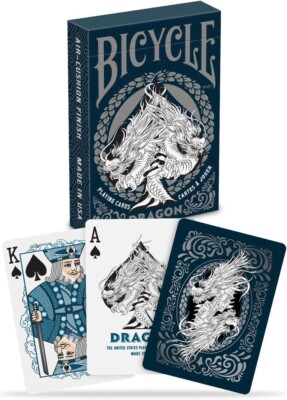 Bicycle SILVER Ancient Chinese Year of the Dragon Back Playing Cards Poker Wood