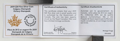 Moneda de plata fina 99,99 % de Canadá 2019 estampida de Calgary: estampida de la victoria - Imagen 13 de 14
