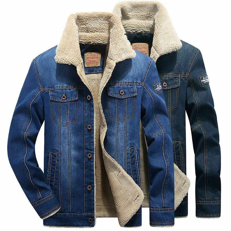ALTRA Giacca invernale da cowboy denim da uomo outwear foderato in pile caldo casual cappotto vintage