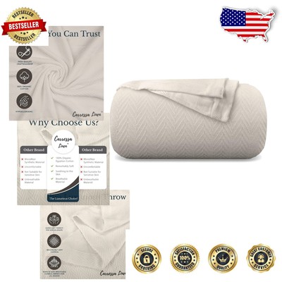 Sumptuous Sand King Blanket - 100% Cotton, Machine Washable, Stylish Herringbone
