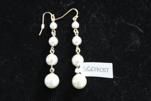 Lulu Frost Pear Dangle Pierced Earrings 4 Pearls 2.75" Ivory Satin Luster NWT - Picture 1 of 5