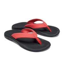 Size 11 OluKai 'Ohana SANDALS FLIP FLOPS HOT CORAL / BLACK Womens BRAND NEW BOX