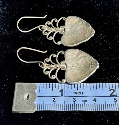 Vtg Gheaui Sterling Silver 925 Dangle Heart Vase w/ Flower Earrings 8.4g 1.6” - Picture 6 of 8