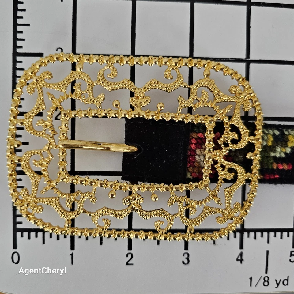 RALPH LAUREN 24-28 英寸针绣花卉声明皮带金扣 XS — 第 4/4 张图片