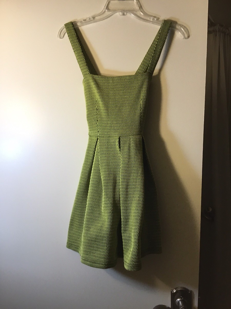 Forever 21 Dress Small Lime Green Black Sun Dress With Straps