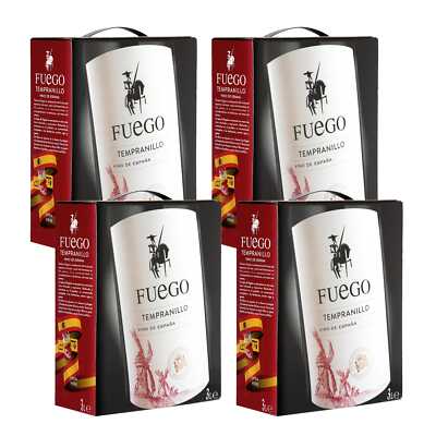 4x Tempranillo Fuego - Bag-in-Box 3 L - Rotwein trocken aus Spanien